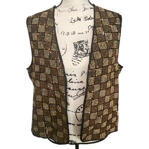 Carole Little Vintage Black Silk Vest Embellished Beaded Metallic Sequins XL Art